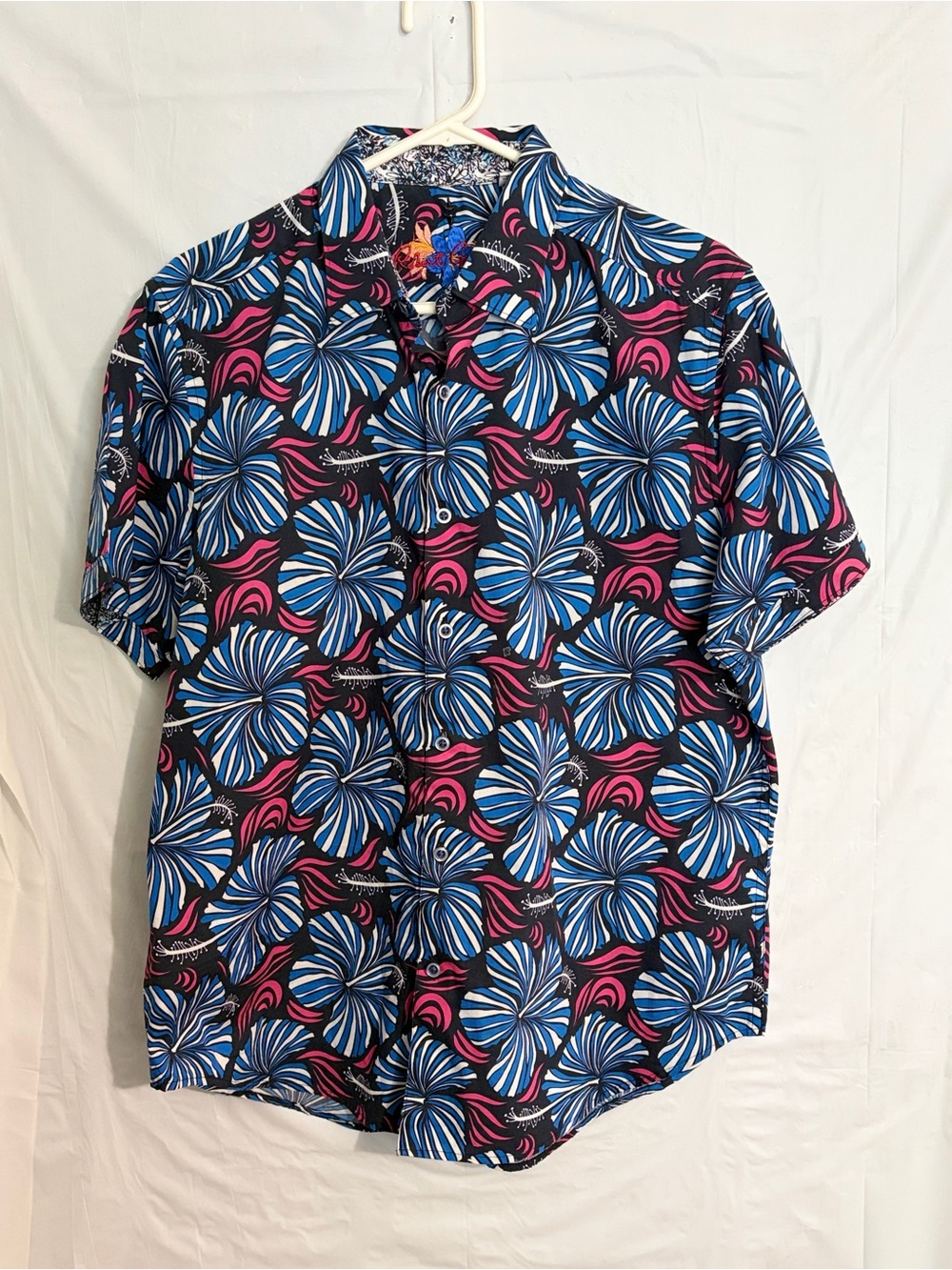 Robert Graham Navy Short-Sleeve Button-Down with Blue & Pink Floral Print